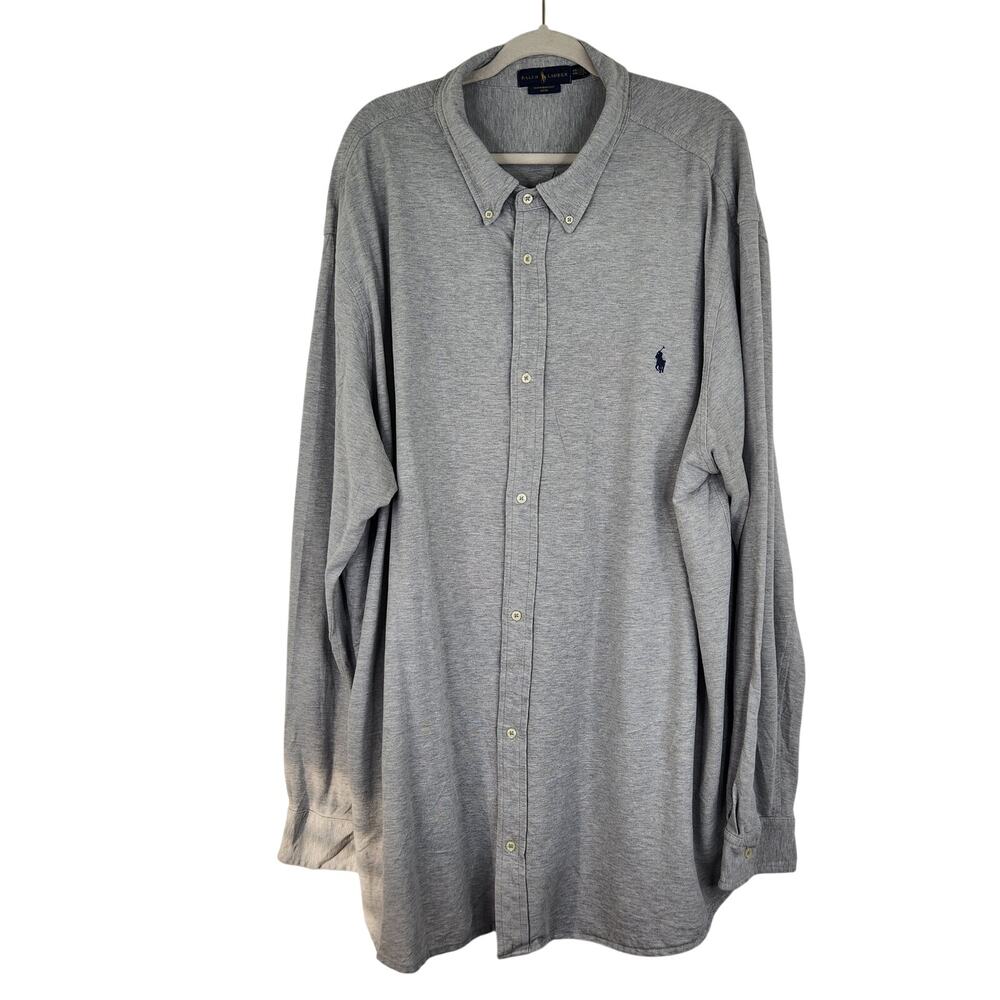 Ralph Lauren Featherweight Mesh Light Gray Polo Button Down Long Sleeve Men 4XLT